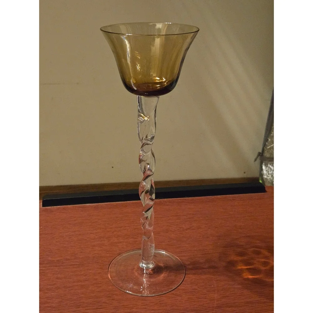 Vintage Amber Brown Twisted Stem Cordial‎ Glass Hand Blown Liqueur Stemware